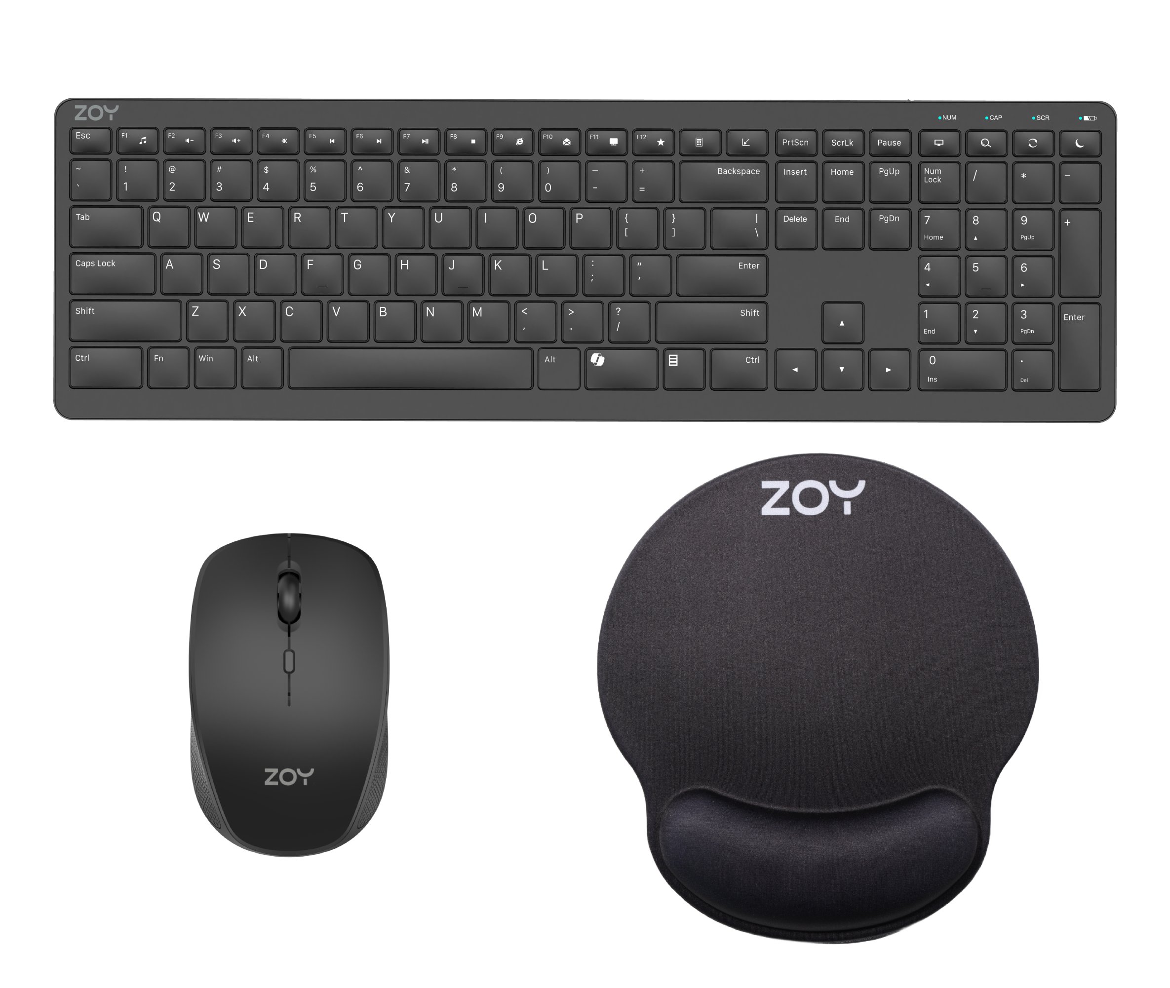 Mysz ZOY ZMS28 czarna + Klawiatura ZOY ZKB880 + Podkładka ZOY żelowa czarna ZMP25