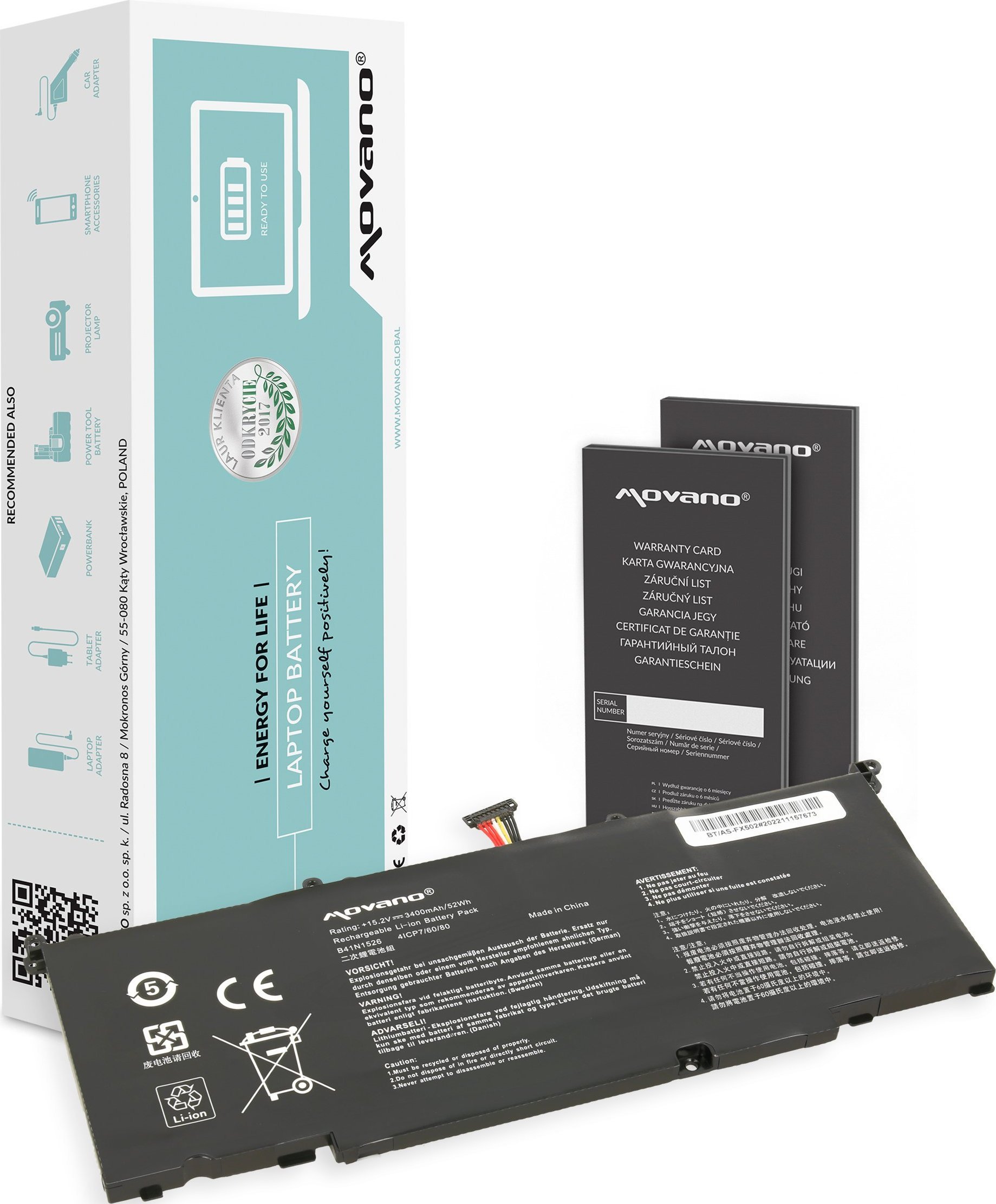 Bateria Movano Bateria B41N1526 do Asus ROG Stix GL502VM FX502VD