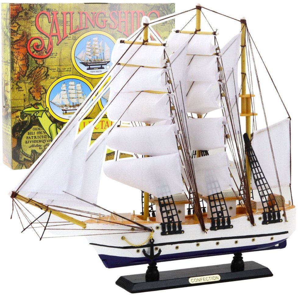 Model Kolekcjonerski Dekoracyjny Statek Żaglowiec Fregata Biały 49x43cm