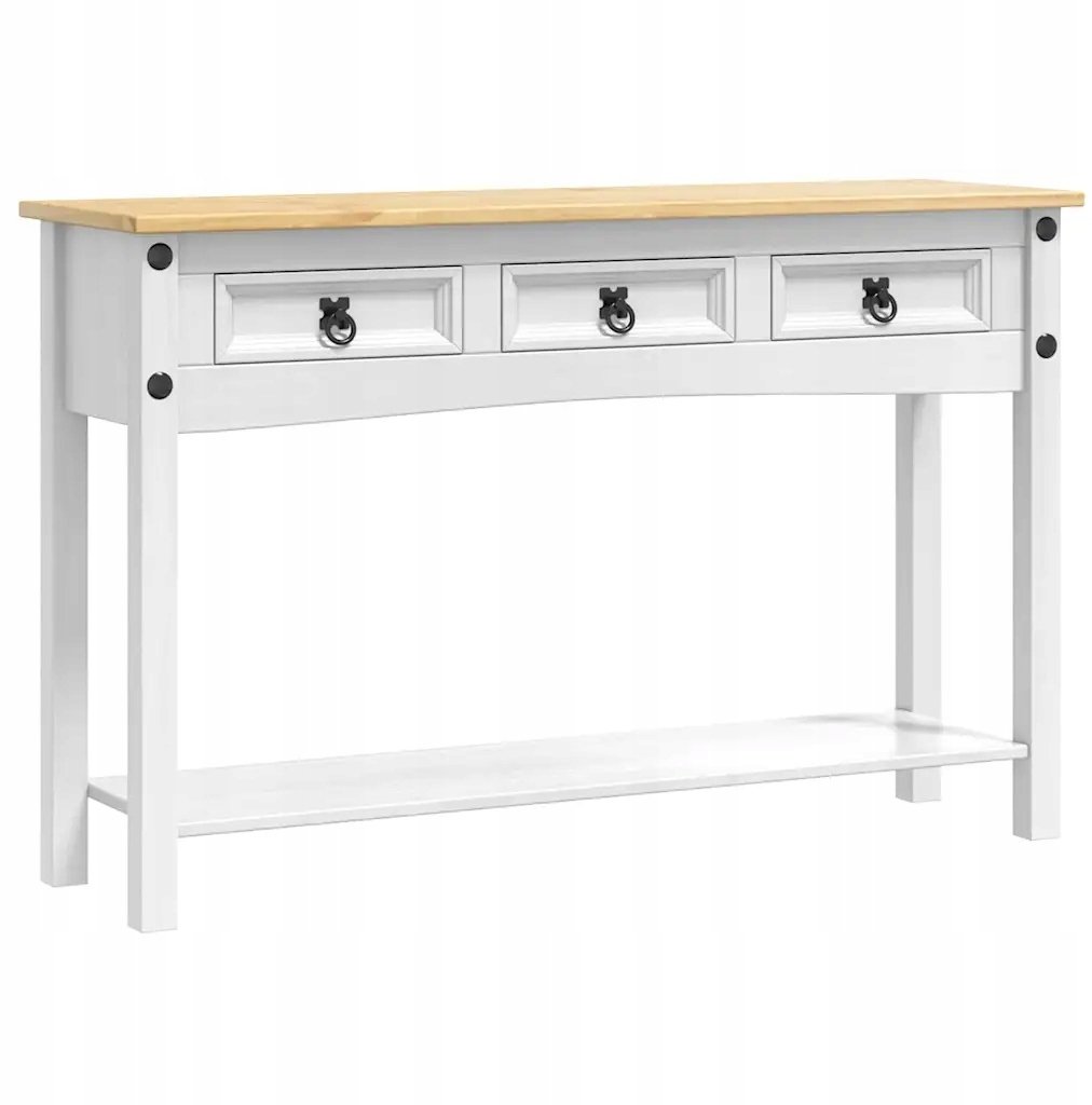 vidaXL Stolik końcowy Biały 114 x 34,5 x 73 cm Lite drewno sosnowe