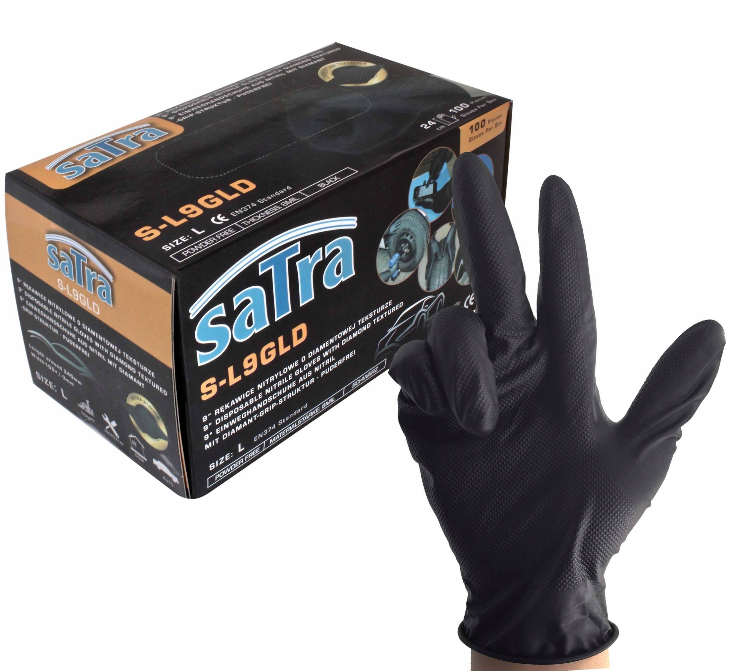 SATRA NITRILE GLOVES BLACK size L 100pcs.