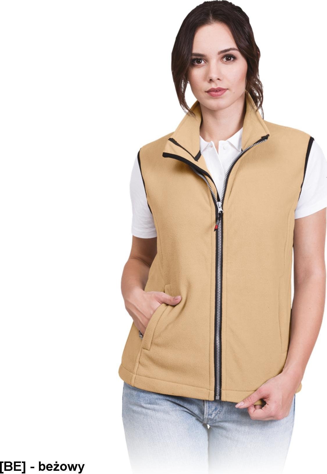 R.E.I.S. VHONEY-L - bezrękawnik damski z polaru, kołnierz ze stójką - beżowy M