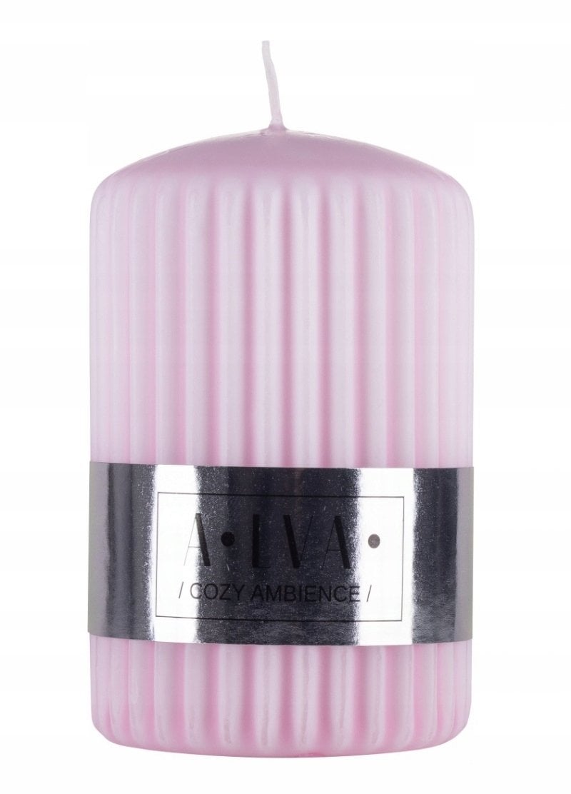 Donau Home Świeca słupek żłobkowany różowy, 60x90mm