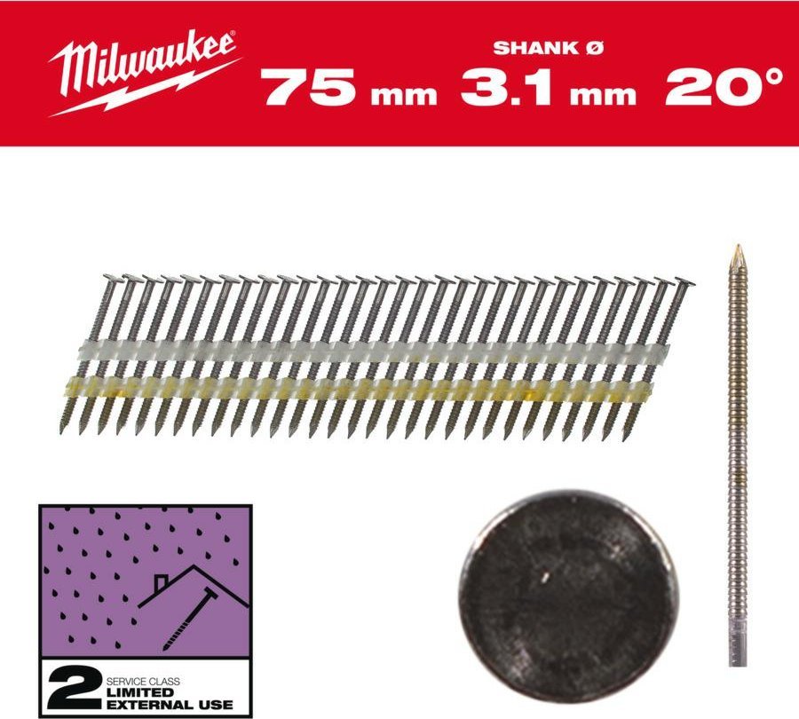 Milwaukee MILWAUKEE GWOŹDZIE PIERŚCIENIOWE 2.8 x 75mm /1750szt. DO M18 FFN21 GALWANIZOWANE