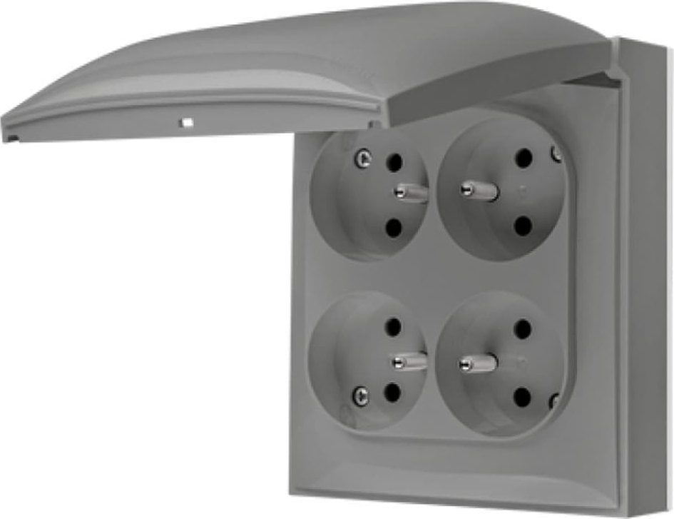 Kontakt-Simon Simon Aquaclick Gniazdo IP44, 4-krotne z uziem., klapka w kolorze, z przesł. torów prąd. szary ACGZ4Z/16