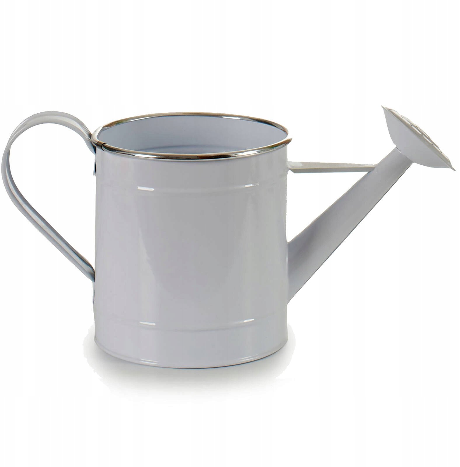 Osłonka na doniczkę w formie konewki, metalowa, biała, wys. 18 cm