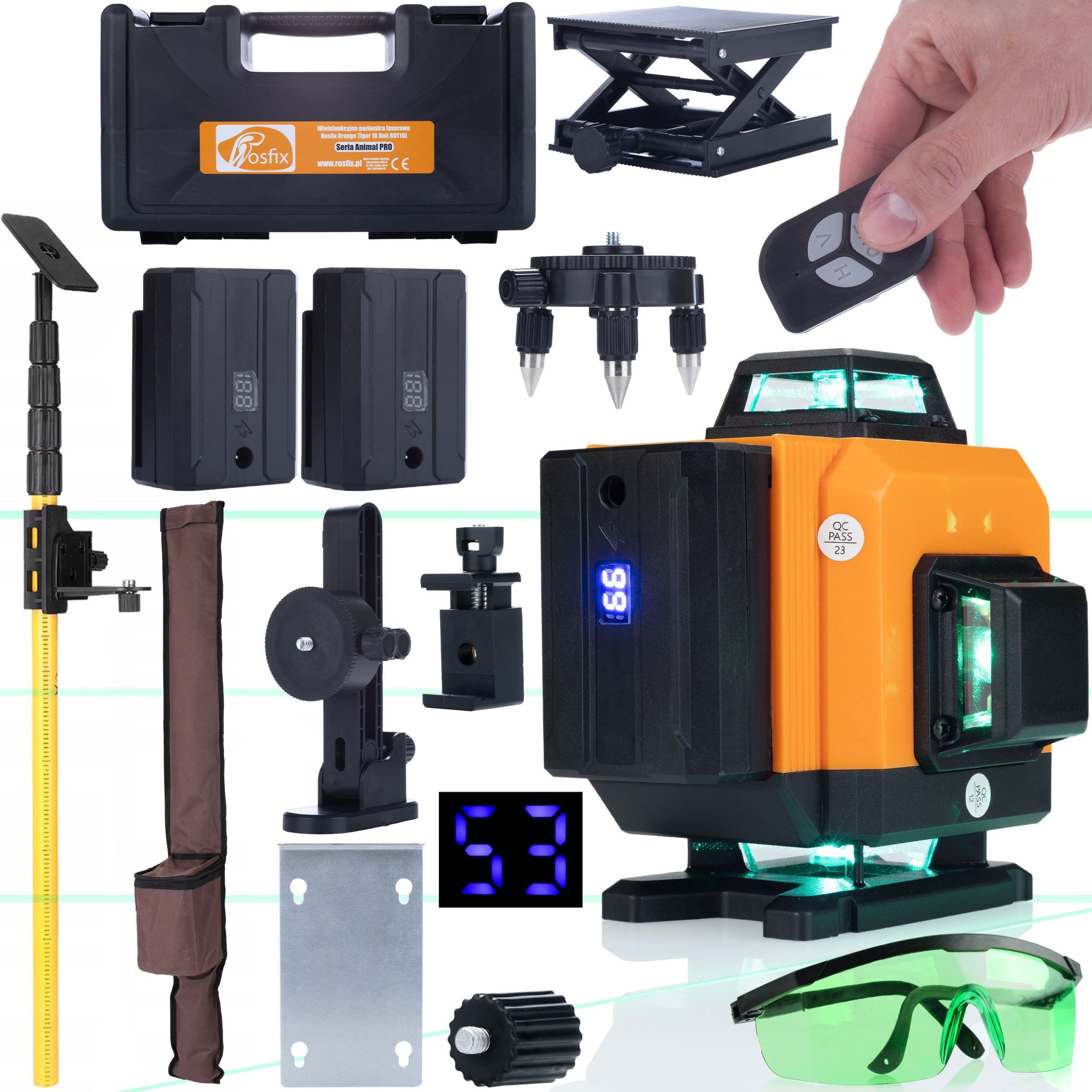 Rosfix ZESTAW LASER KRZYŻOWY POZIOMICA 360 TYCZKA OKULARY ROSFIX TIGER WALIZKA 2AK