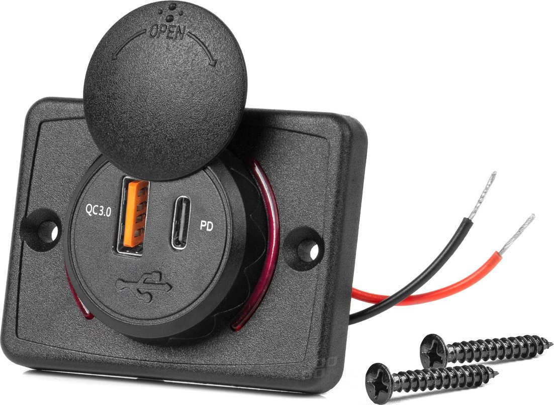 Ładowarka AMiO Ładowarka samochodowa z gniazdami usb wodoodporna kwadratowa usb + usb-c qc3.0 12v 24v amio-04231