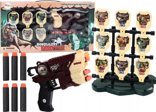 LeanToys Zestaw Pistolet Z Tarczą Strzałki Piankowe Dinozaury Brązowy