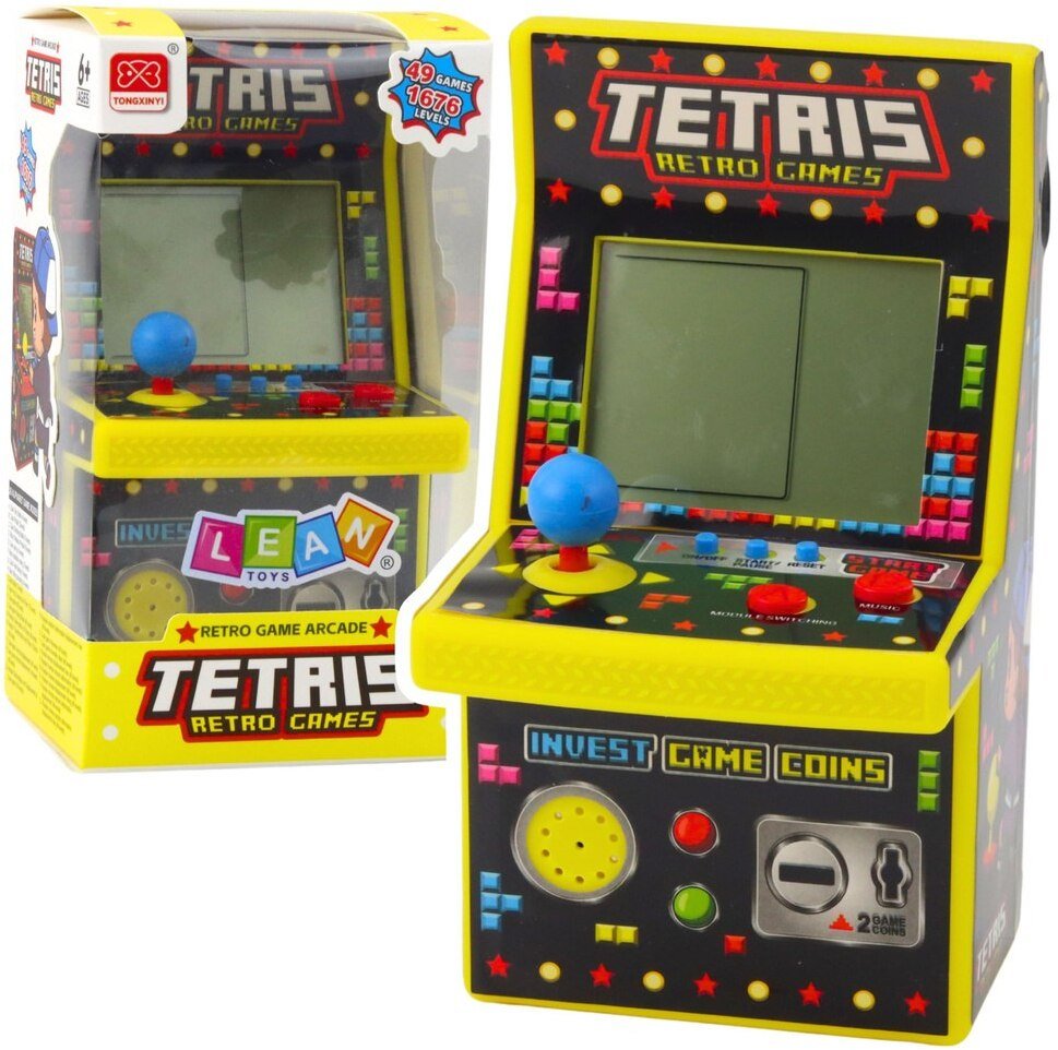 LeanToys Mini Automat Do Gry Tetris Retro 49 Gier 1676 Poziomów Żółty