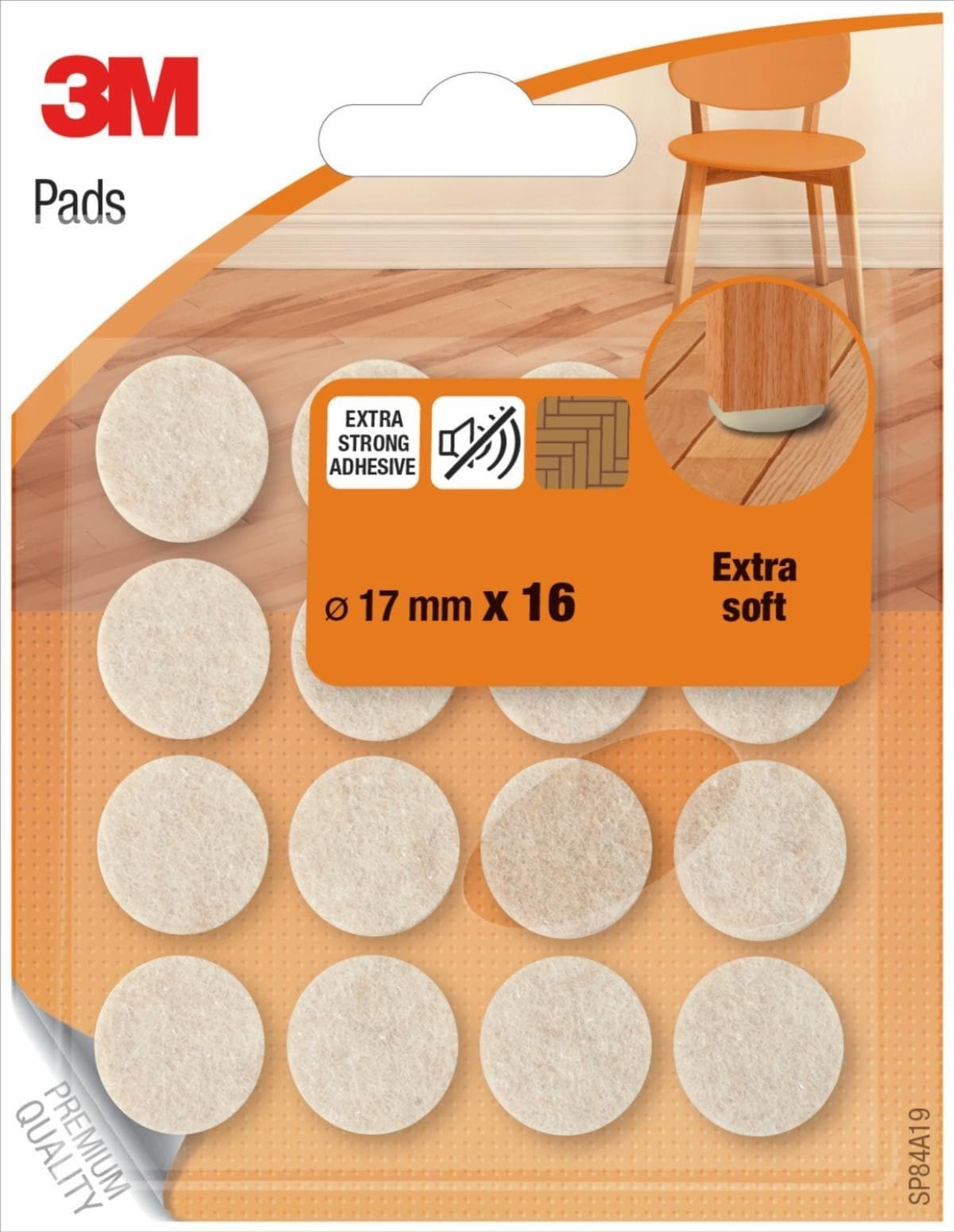 Miękkie podkładki z wełny SCOTCH, samoprzylepne, okrągłe, 17mm, 16 szt., beżowe
