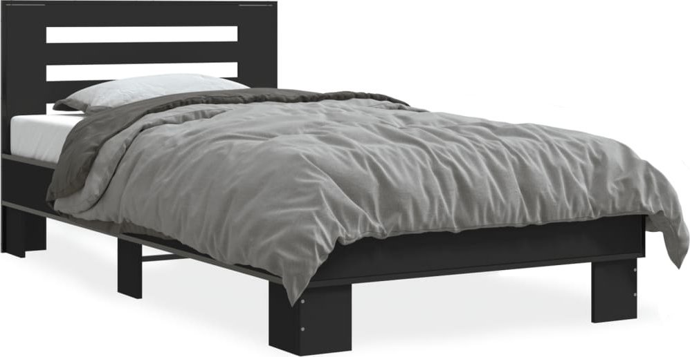 vidaXL vidaXL Rama łóżka, czarna, 90x200 cm, materiał drewnopochodny i metal