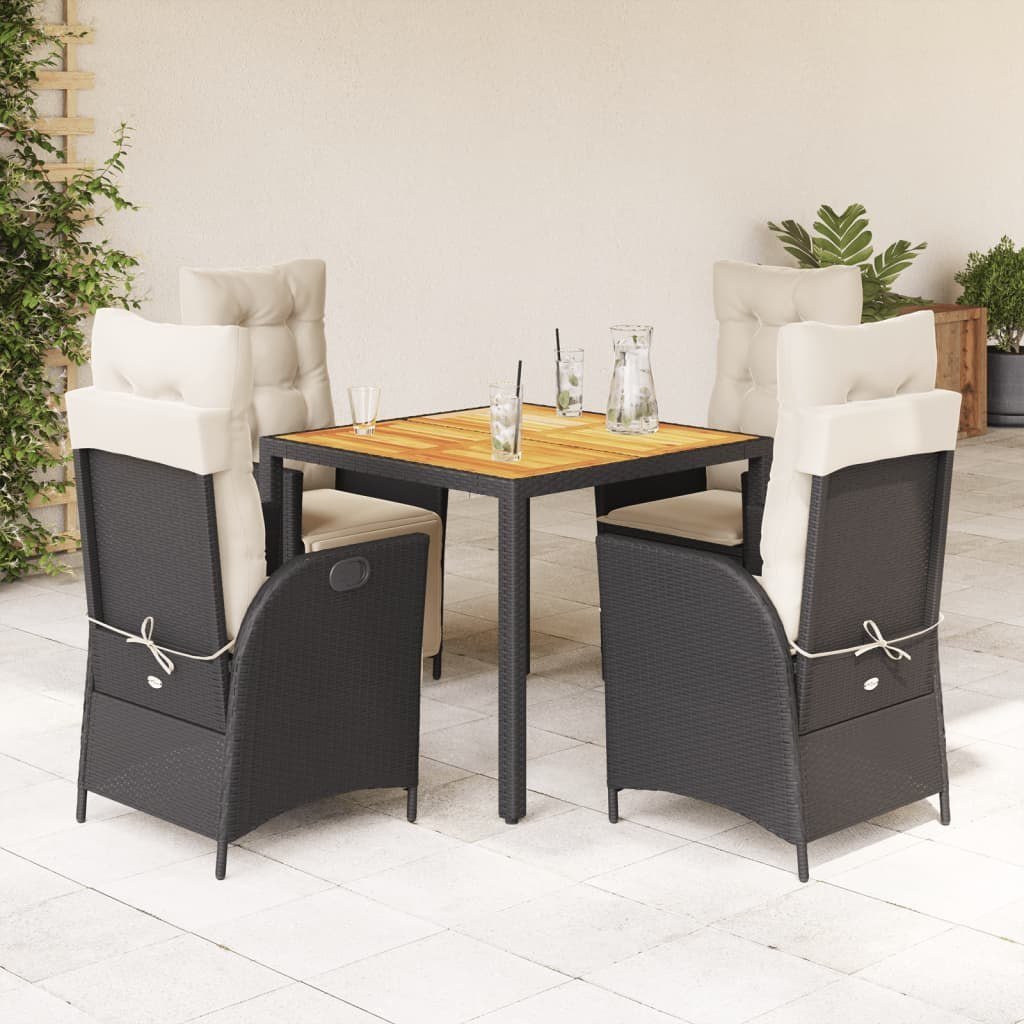 vidaXL 5 Piece Patio Dining Set with Cushions Black Poly Rattan