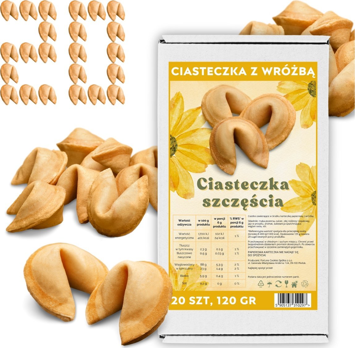 MagiaCiast Ciasteczka z Wróżbą dla gości Ciasteczka Szczęścia klasyczne 20 sztuk