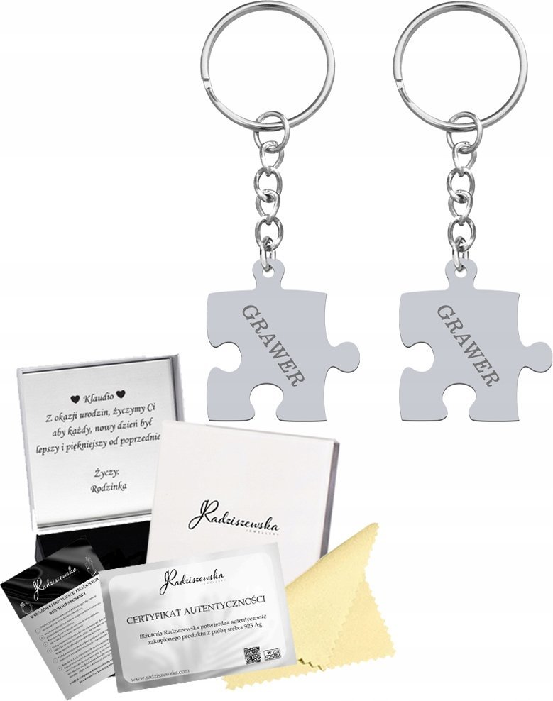 Radziszewska Jewellery Brelok Puzzle Przyjaźni z Grawerem SREBRO 925 Prezent ŻYCZENIA GRATIS