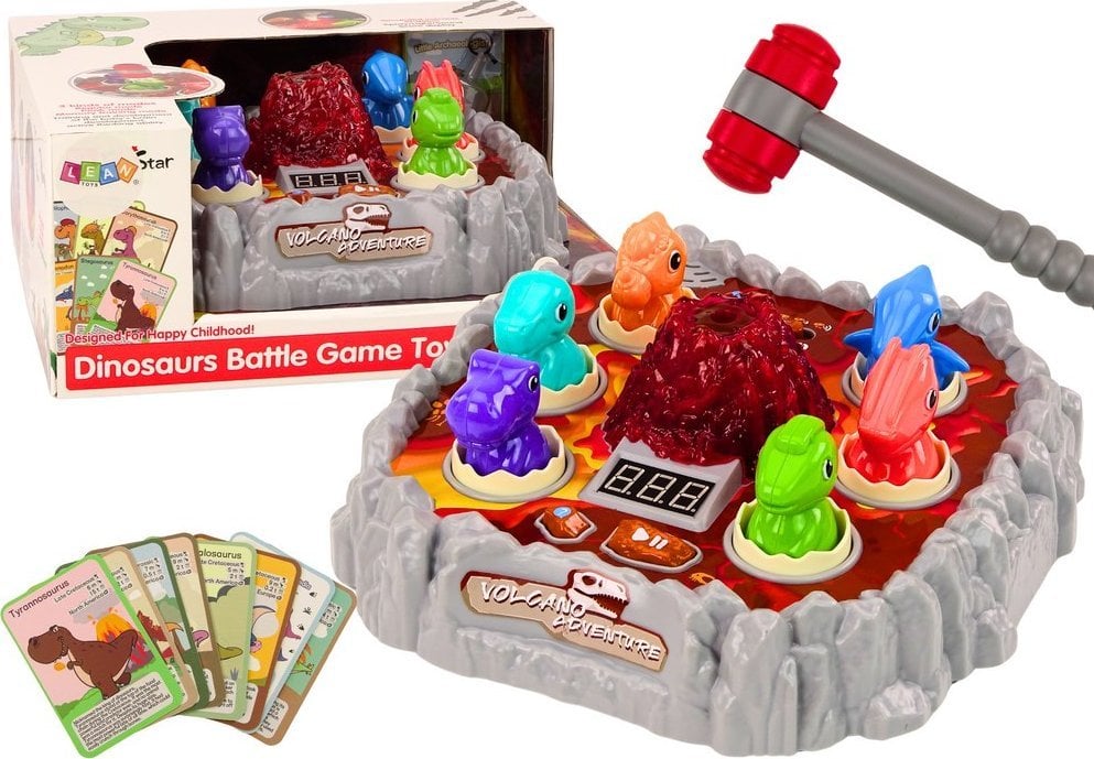 LeanToys Gra Zręcznościowa Wac A Mole Dinozaury Wulkan Efekt Dymny Światła Dźwięki