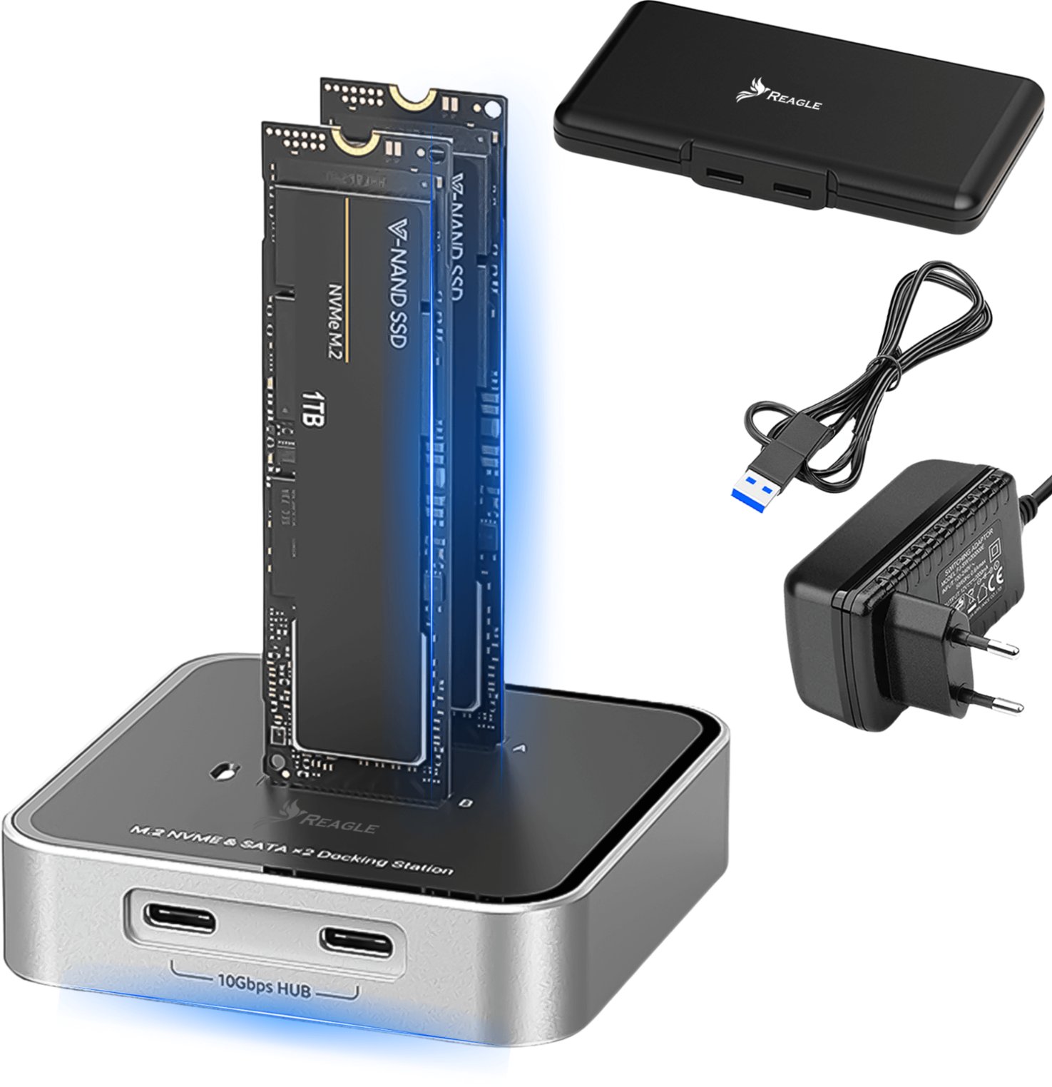 ADAPTER SSD m.2 NVME PCIe SATA NGFF KIESZEŃ NA 2 DYSKI M2 USB 3.2 USB-C REAGLE