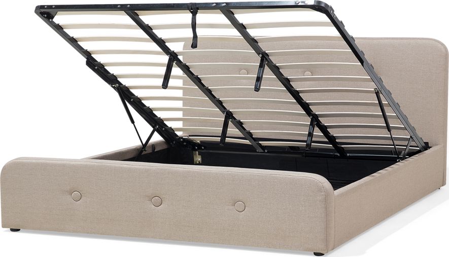 Beliani Łóżko z pojemnikiem tapicerowane 180 x 200 cm beżowe RENNES
