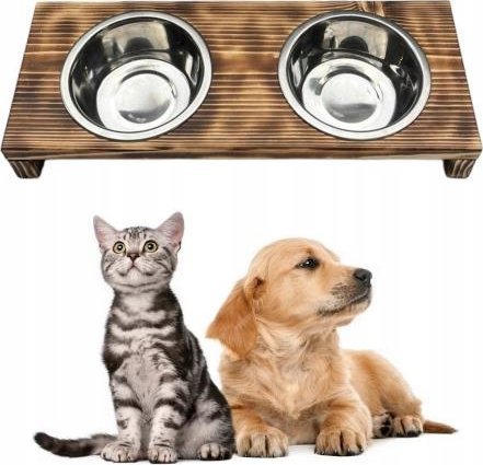 QLS STOJAK PODWÓJNY NA MISKI DLA PSA KOTA DREWNIANY S