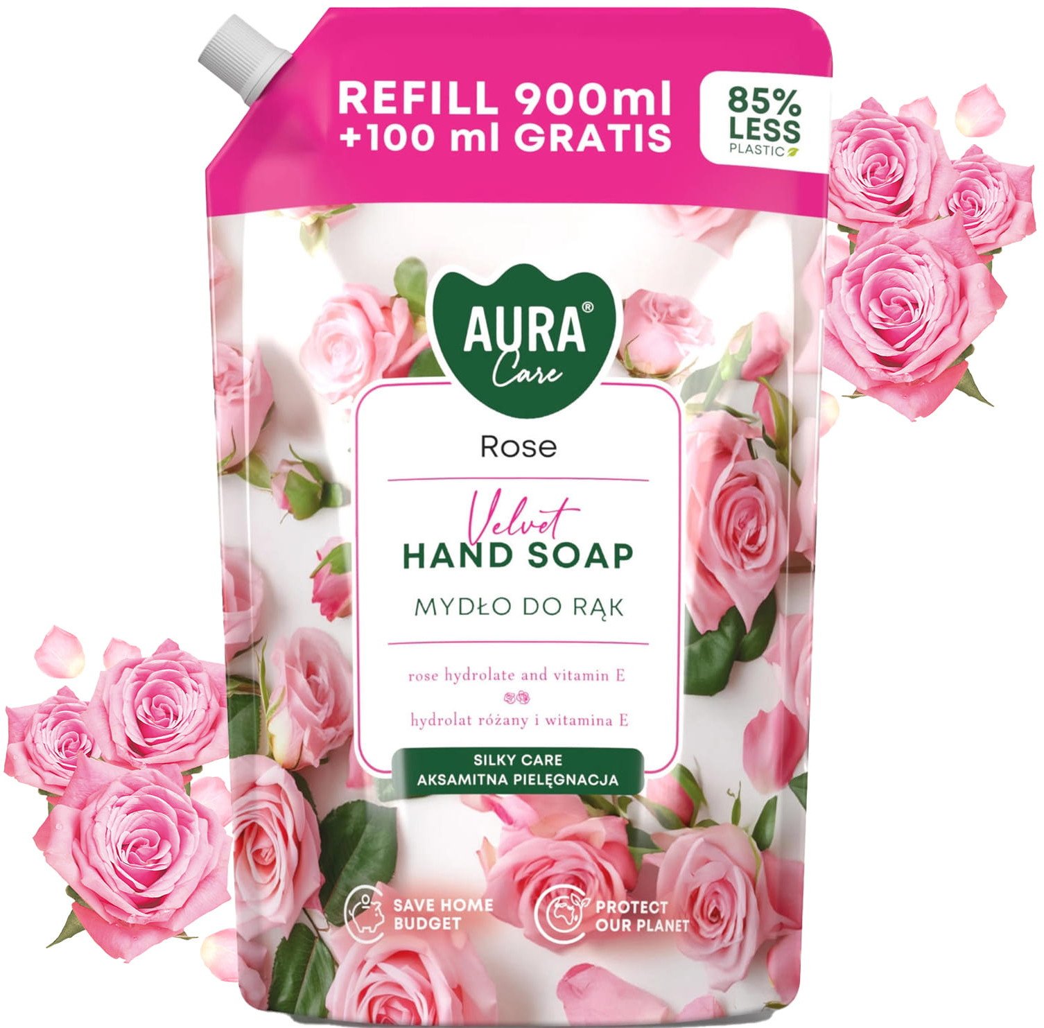 AURA Care Mydło Do Rąk Nawilżające Róża 1000 ml Uzupełniające AHS-002-001