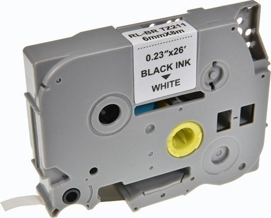 Kompatybilny taśma do drukarek etykiet, dla Brother, TZE-211, czarny druk/biały podkład, laminowane, 8m, 6mm