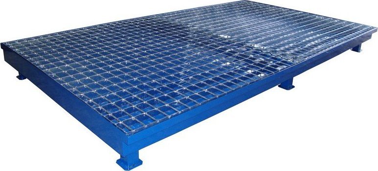 WiZ Stalowa wanna ociekowa z kratownicą o pojemności 300 l, wym. 1300 x 2300 x 200 mm