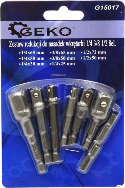 Geko ZESTAW REDUKCJI DO NASADEK WKRĘTARKI 1/4 3/8 1/2 8EL.(25/100) G15017 GEKO