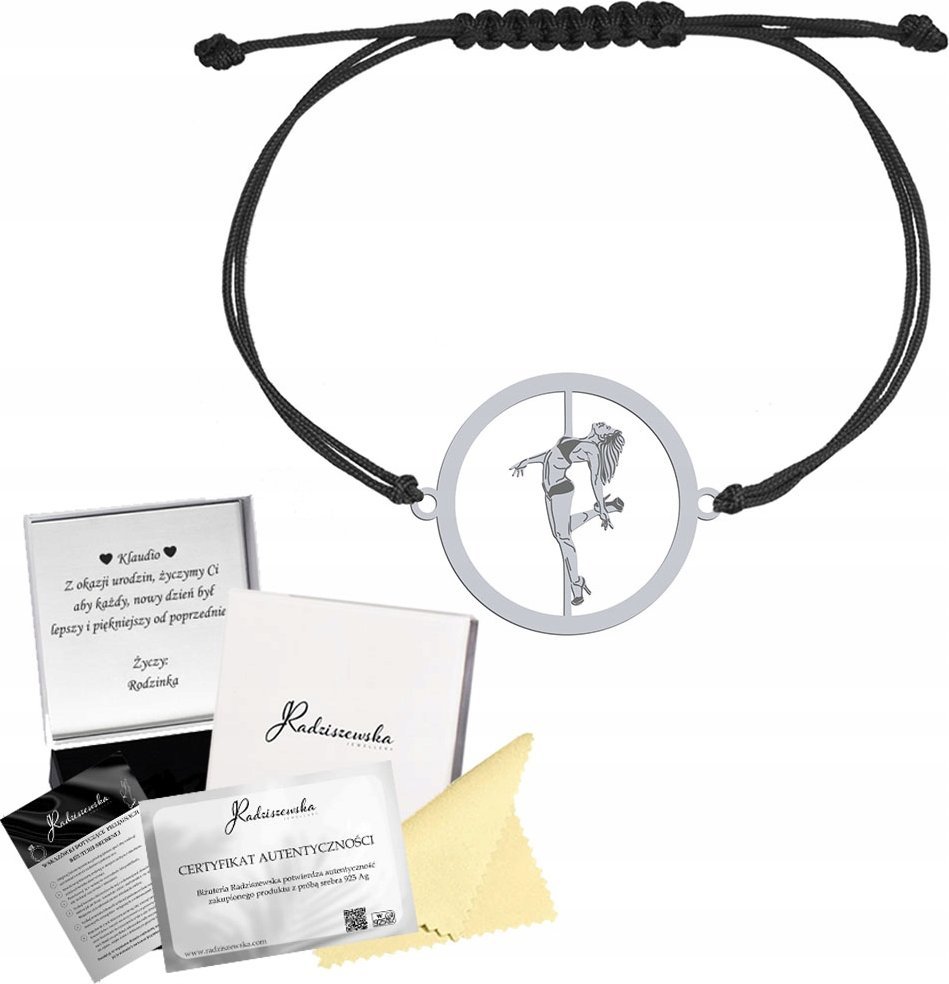 Radziszewska Jewellery Bransoletka Srebrna Pole Dance Srebro 925 Grawer Sznurek Biżuteria Prezent