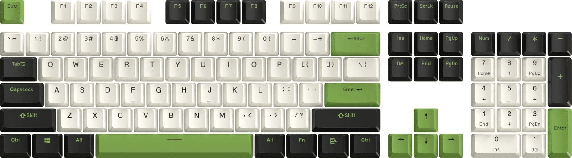 Marvo sada vym�niteln�ch kl�ves, PBT Keycap set KP-02 US, zielona