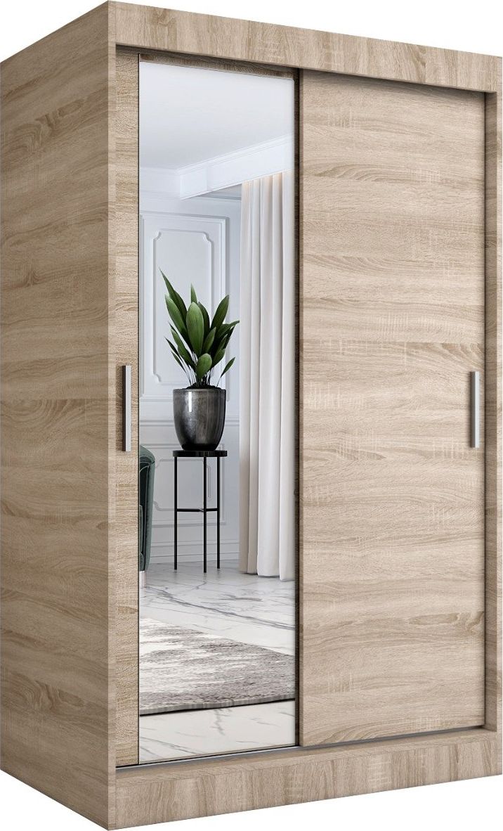 MKPOL Szafa przesuwna MODUO COMFORT 120 dąb sonoma z lustrem po lewej