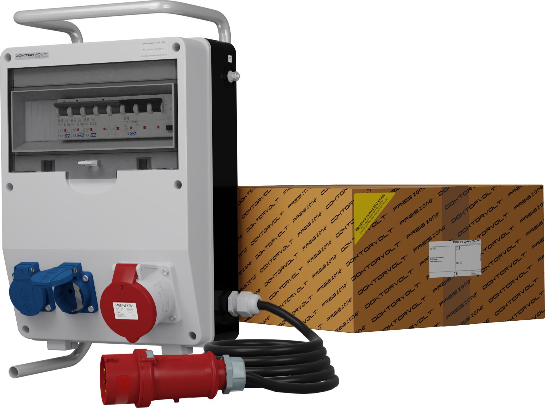 Doktorvolt Rozdzielnica budowlana na stojaku z kablem TD-S/FI SKHU 32A 2x230V Schuko Doktorvolt 0144