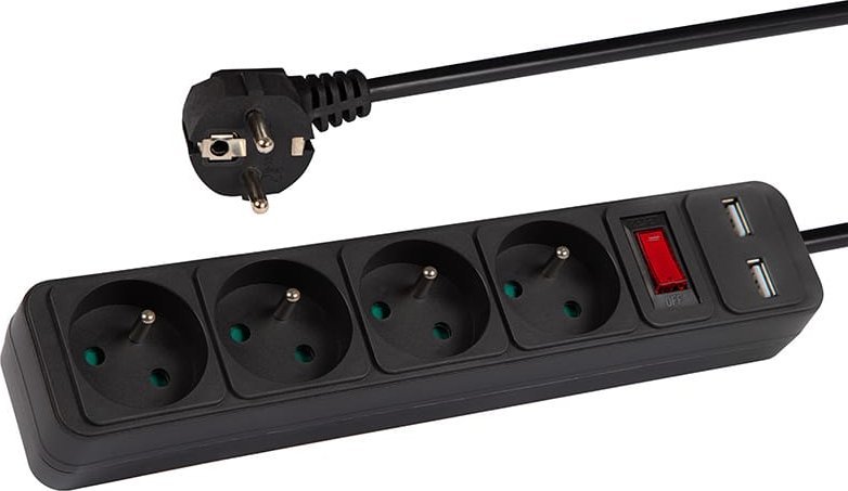 Blow 98-779# Przedłużacz sieciowy pr-470wsp/usb 4-gniazda+usb z uziemieniem+wyłącznik 5m czarny 3x1,5mm