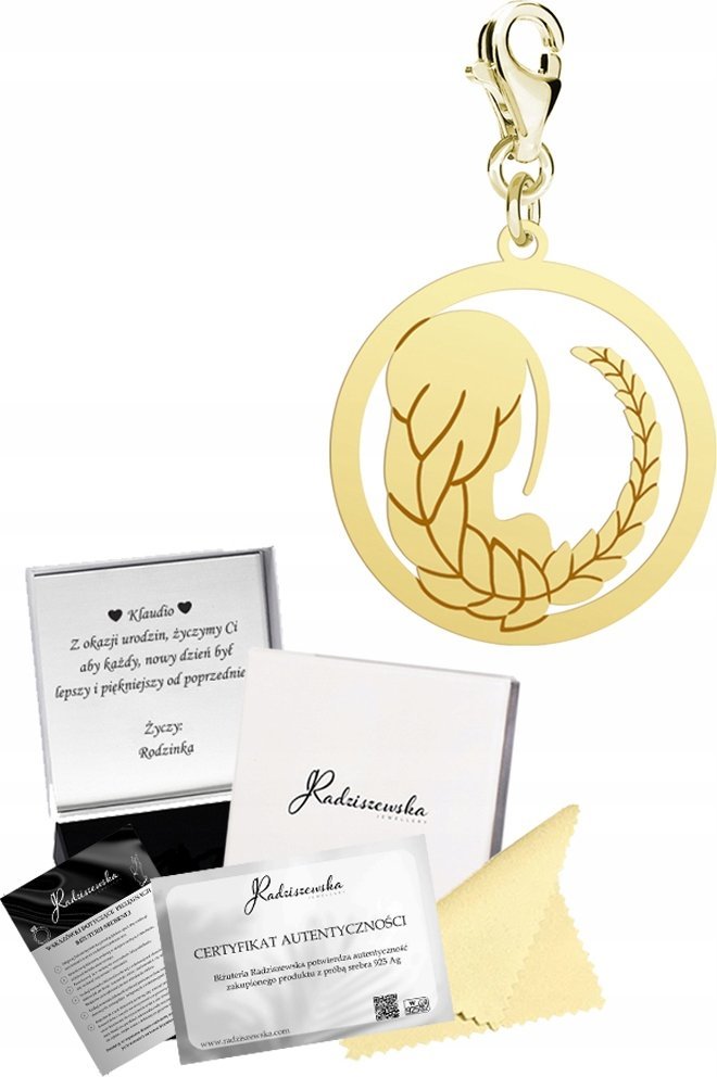 Radziszewska Jewellery Charms Złoty Znak Zodiaku Panna 925 Prezent Kobieta DEDYKACJA GRATIS