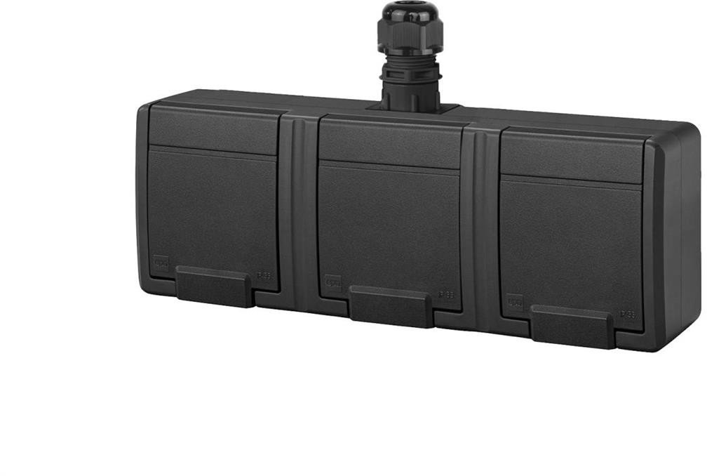 AQUANT 2K gniazdo natynkowe potrójne z uziemieniem 3x2P+Z IP65 antracytowy 5043-67