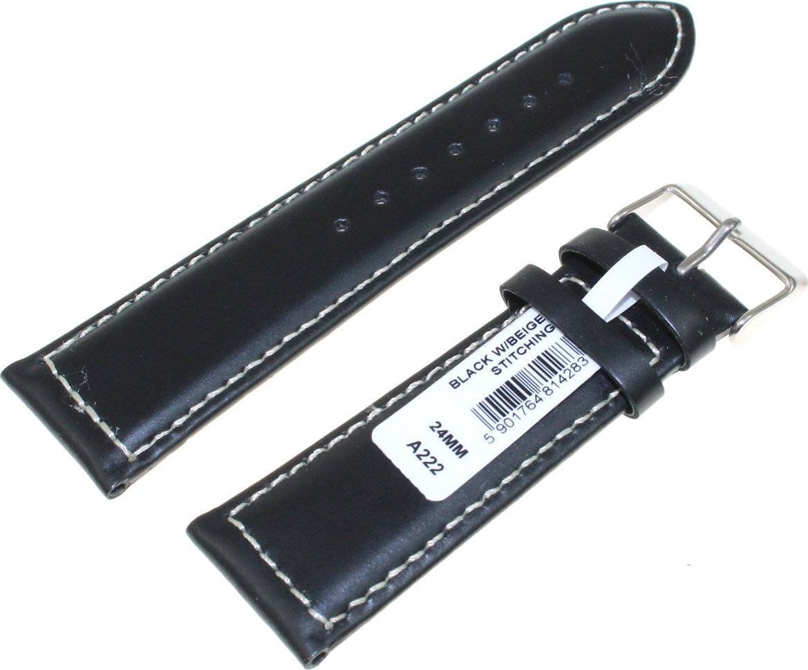 Chermond Skórzany pasek do zegarka 24 mm Chermond A222.24 czarny biała nitka
