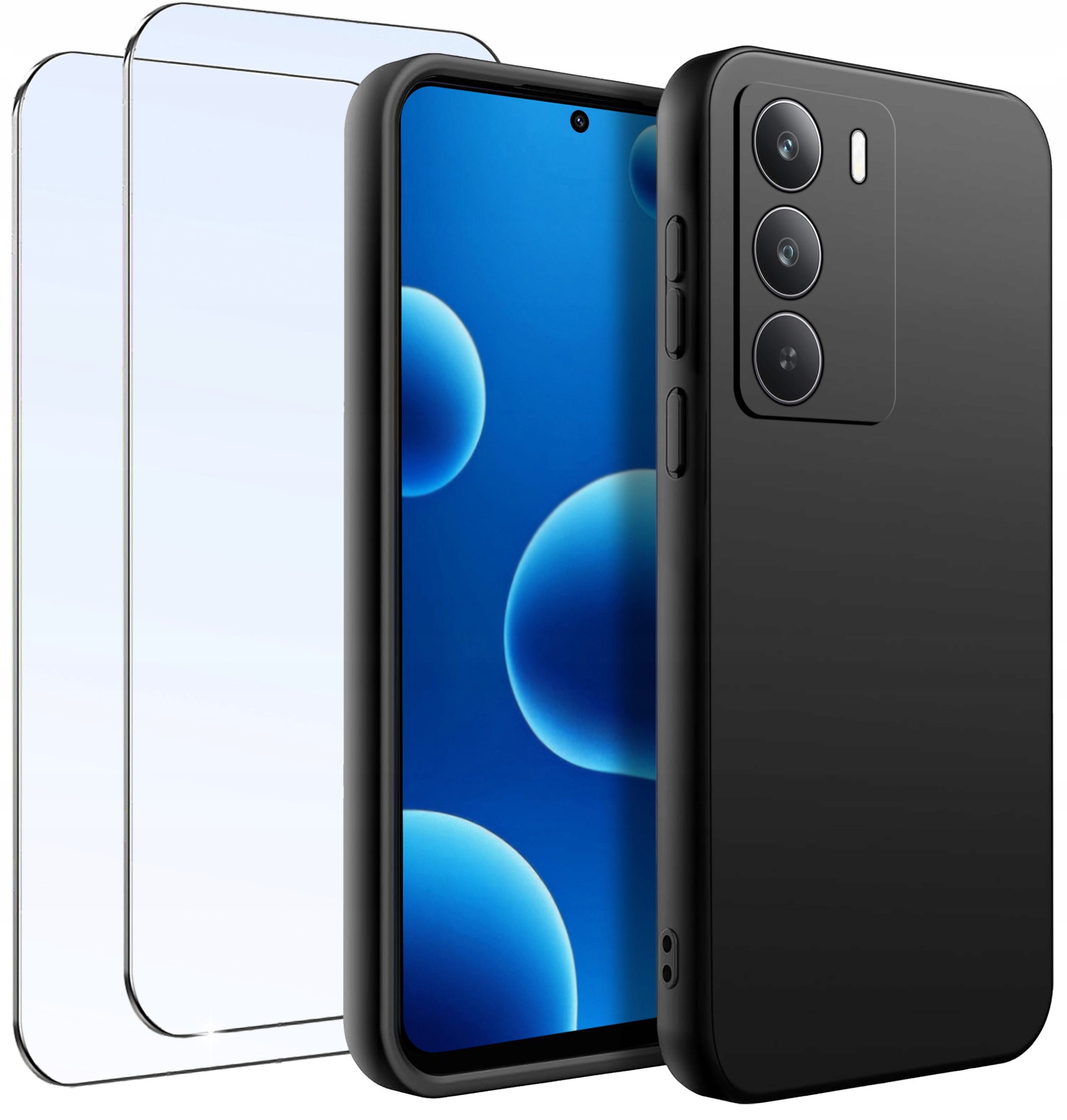 ZESTAW Etui do Realme 14X 5G Matowe Czarne Silikon 2 SZTUKI SZKŁO