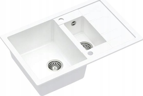 Zlewozmywak GraniteQ MORGAN 156 GraniteQ zlewozmywak snow white z syfonem Push To Open okrągły 1,5-komorowy z/o / stal szlachetna