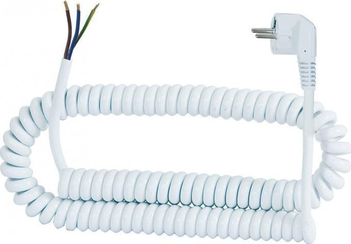 F-Elektro Sznur przyłączeniowy spiralny - wtyczka kątowa 3x1,00 05VVH8-F biały - 3mb