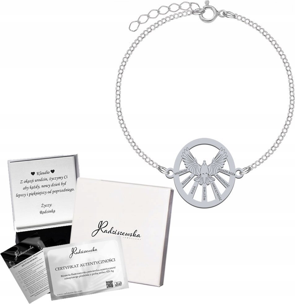Radziszewska Jewellery Bransoletka Srebrna na Bierzmowanie Duch Święty Pancerka Męska GRAWER