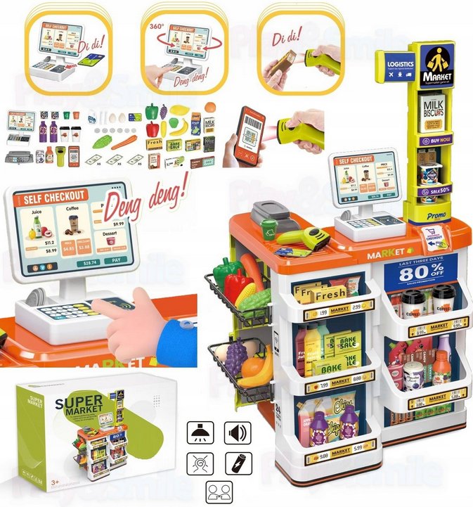 DUŻY SUPERMARKET SKLEP KASA HIPERMARKET STRAGAN AKCESORIA KOSZYK DŹWIĘKI