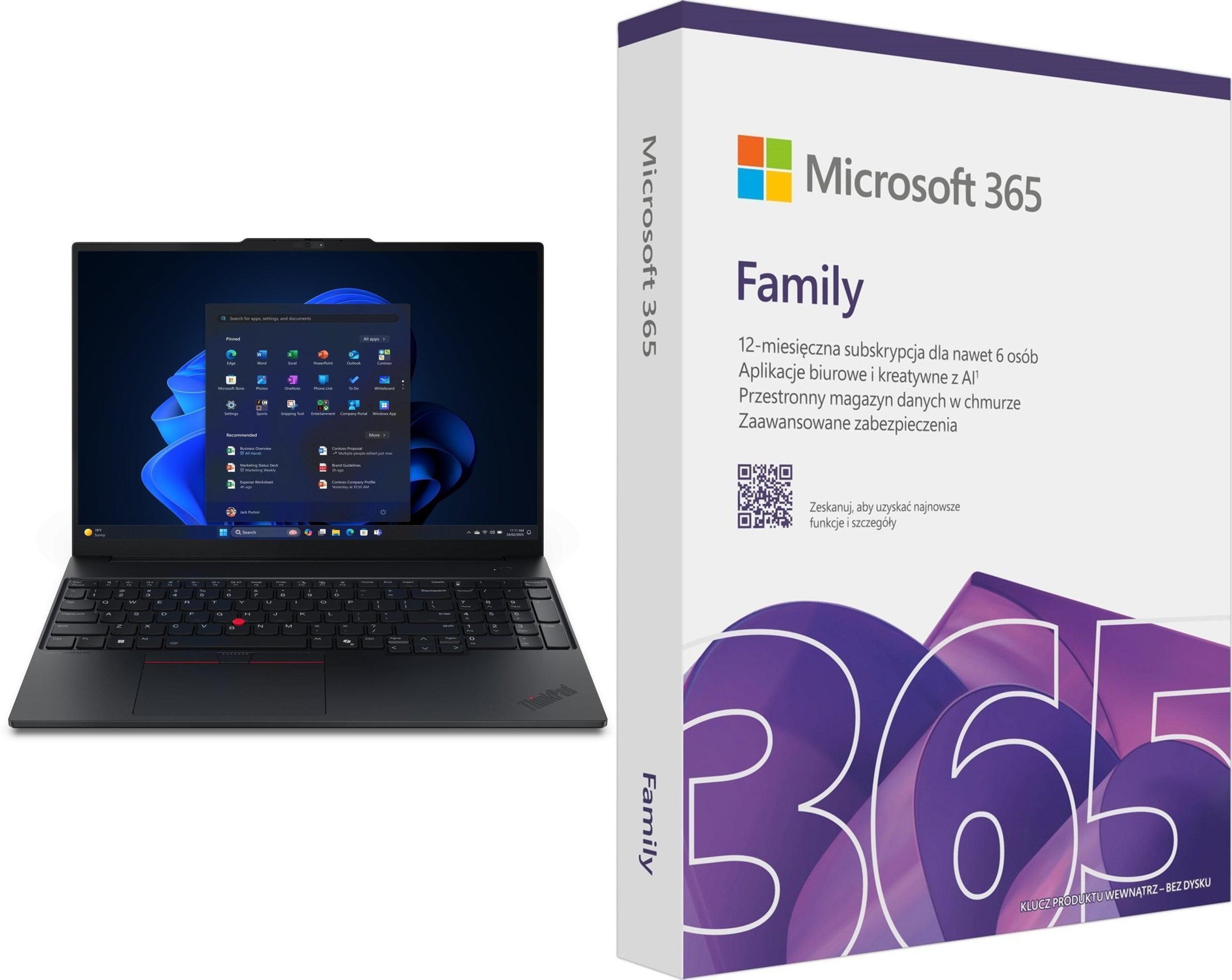 Laptop Lenovo Laptop Lenovo ThinkPad E16 G3 Ryzen 5 220 / 16 GB / 512 GB / W11 Pro (21ST0045PB) + Microsoft 365 Family PL