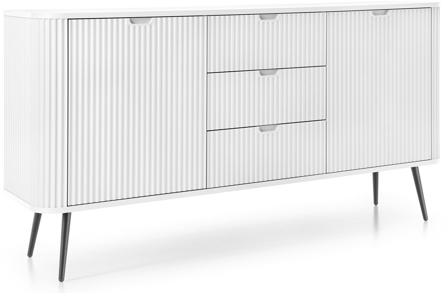 Komoda Porto 168cm Biała Dwudrzwiowa z Trzema Szufladami i czarnymi nogami