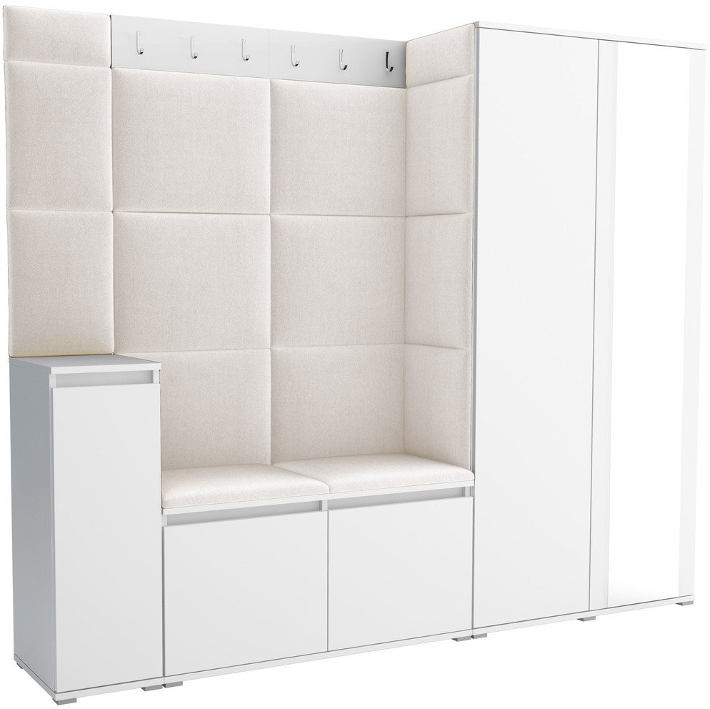 Tapicerowana garderoba Noris VIII z lustrem - kolor biały + tkanina Trinity 01