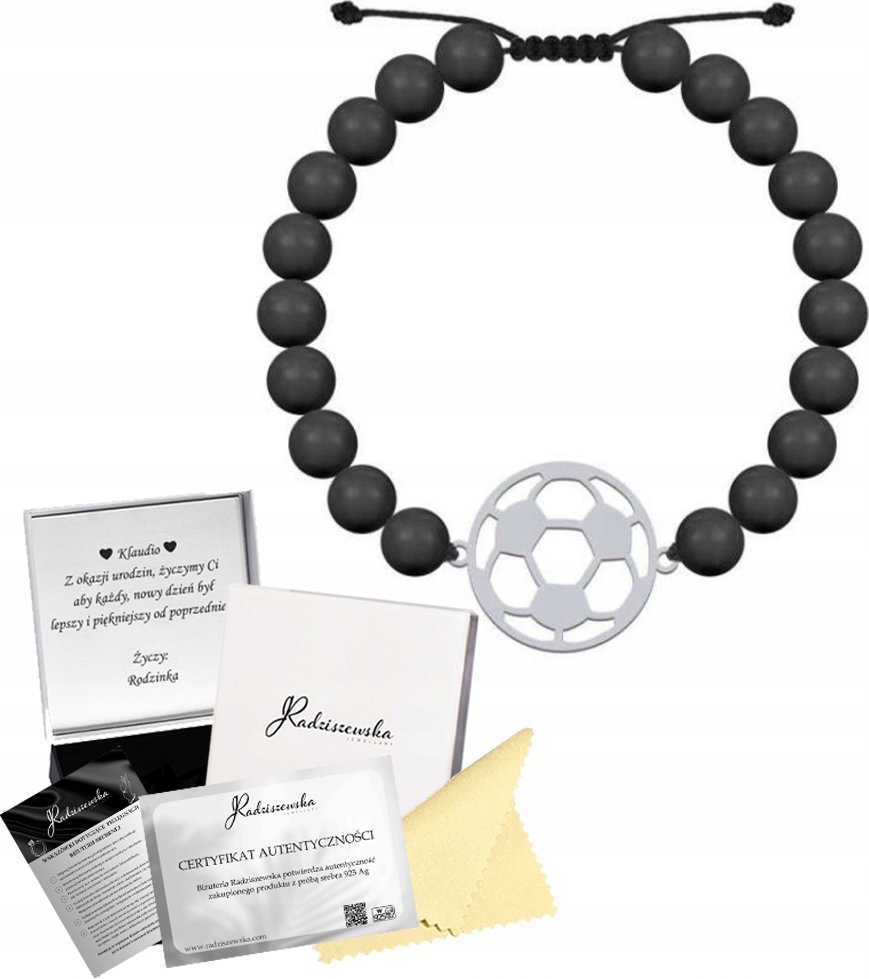Radziszewska Jewellery Bransoleta Męska Piłka Nożna Srebro 925 Perły Prezent DEDYKACJA GRATIS