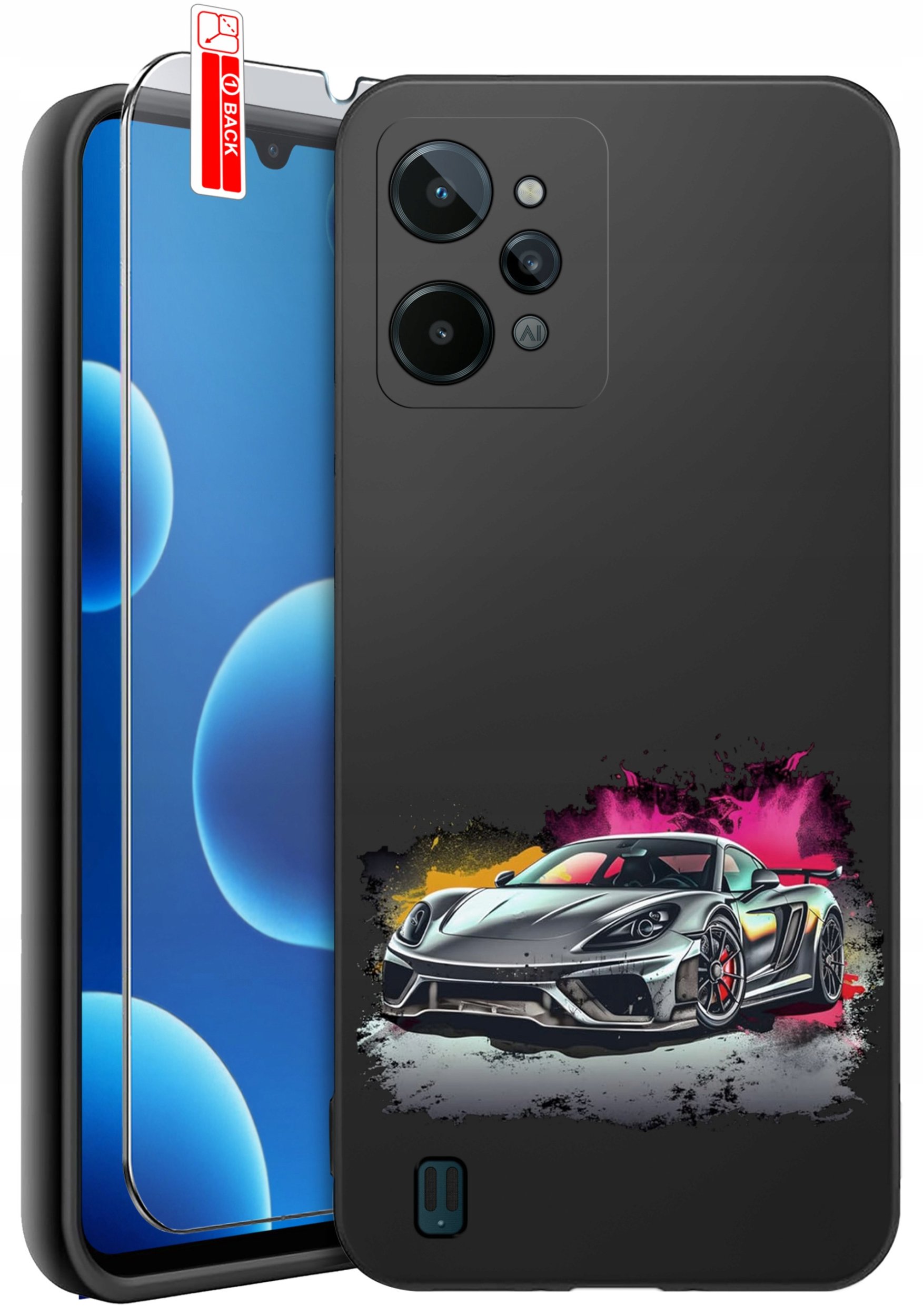 ETUI do Realme C31| WZORY | SILIKONOWE MATT CASE + SZKŁO 9H