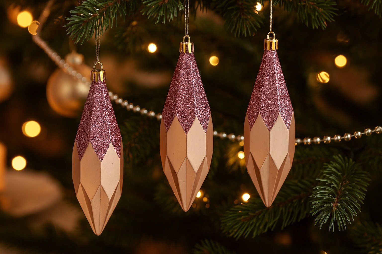 Ewax Komplet 3 plastikowych bombek Diamenty 13,5 cm różowy 3263