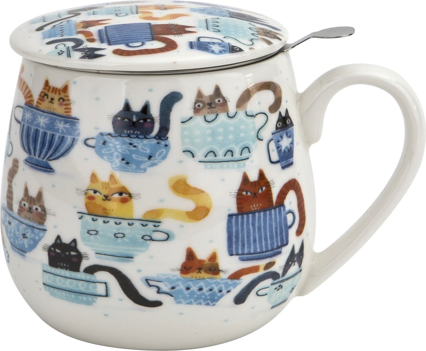 DUO Kubek baryłka z zaparzaczem 430 ml Koci Świat Koty w filiżankach