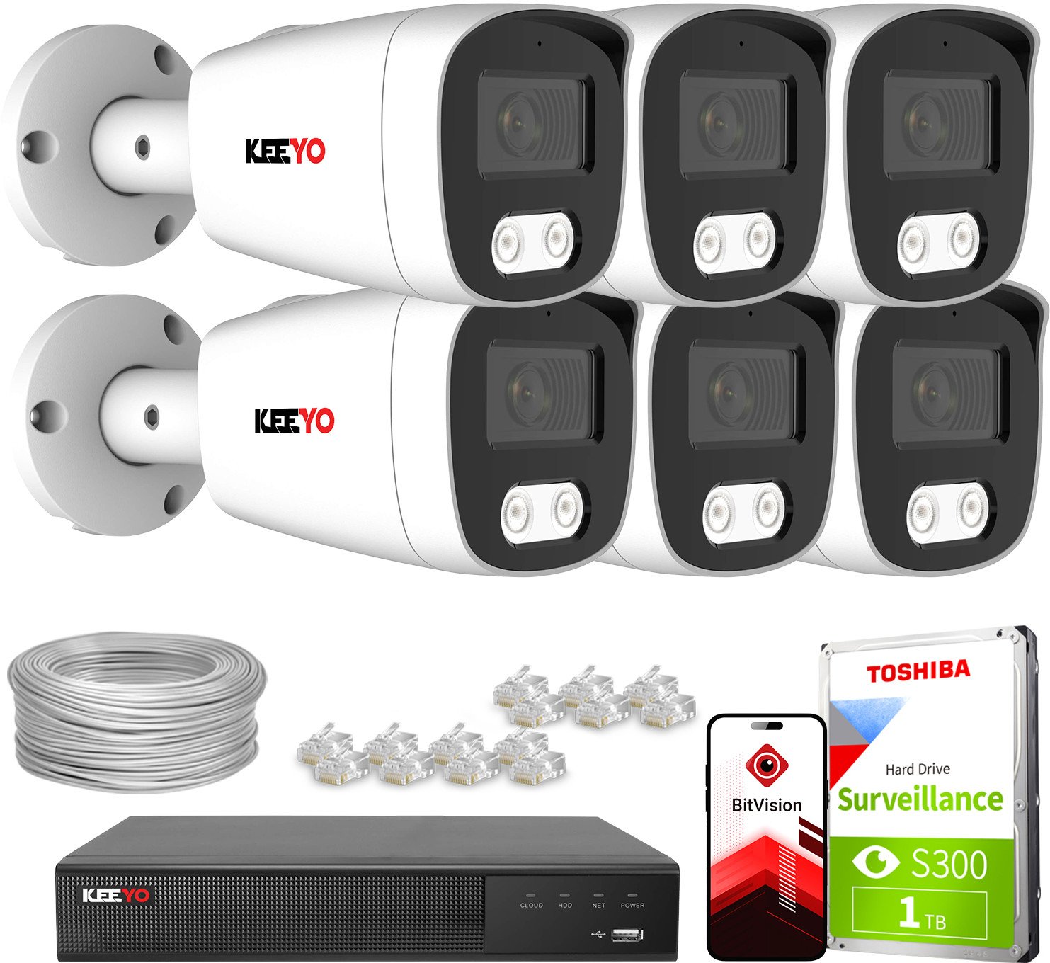 Zestaw do monitoringu IP KEEYO 6x LV-V-IP8M25TF-B-II 8Mpx IR 25m