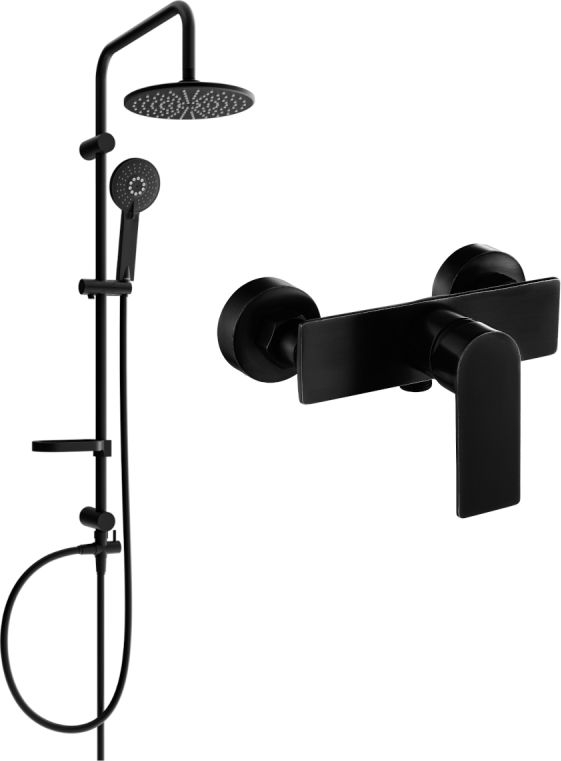 Zestaw prysznicowy Mexen Mexen Carl zestaw prysznicowy natynkowy z deszczownicą i baterią prysznicową Alfa, czarny - 745740240-70
