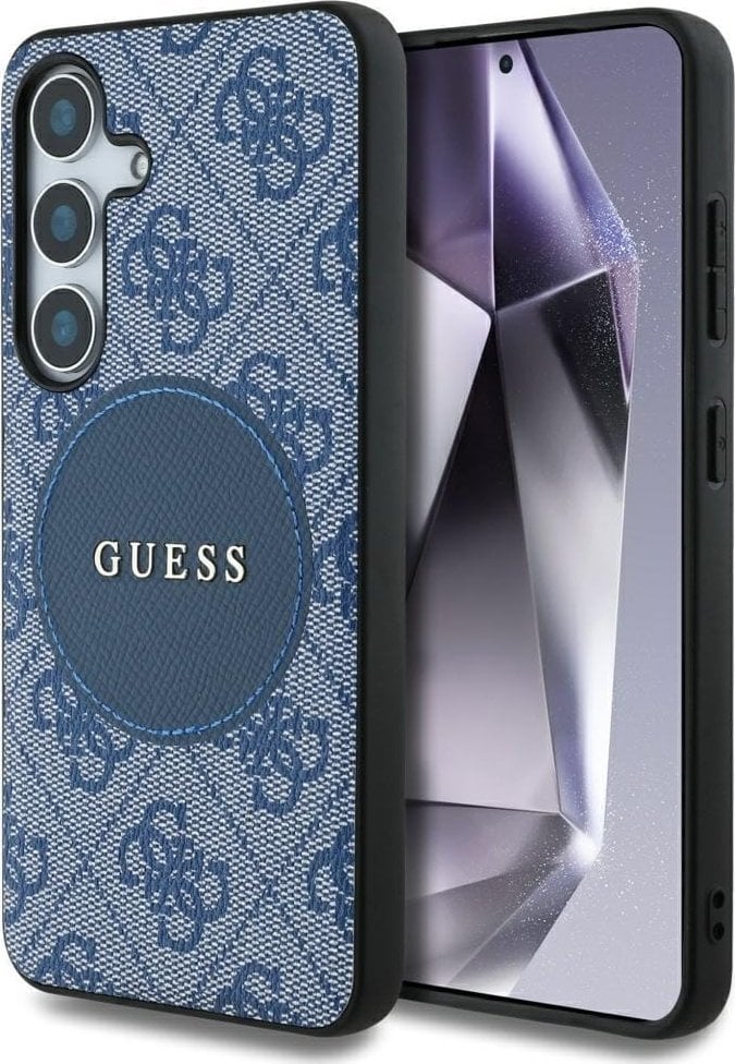 Guess 4G Round Patch Classic Logo MagSafe case for Samsung Galaxy S25 blue